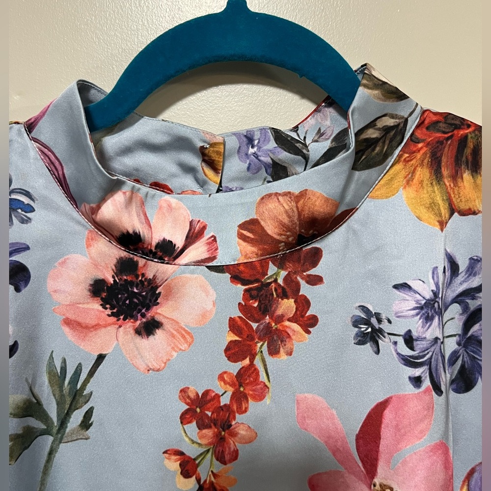 NWT J. Crew Floral Satin mock neck Blouse - blue floral size XL
